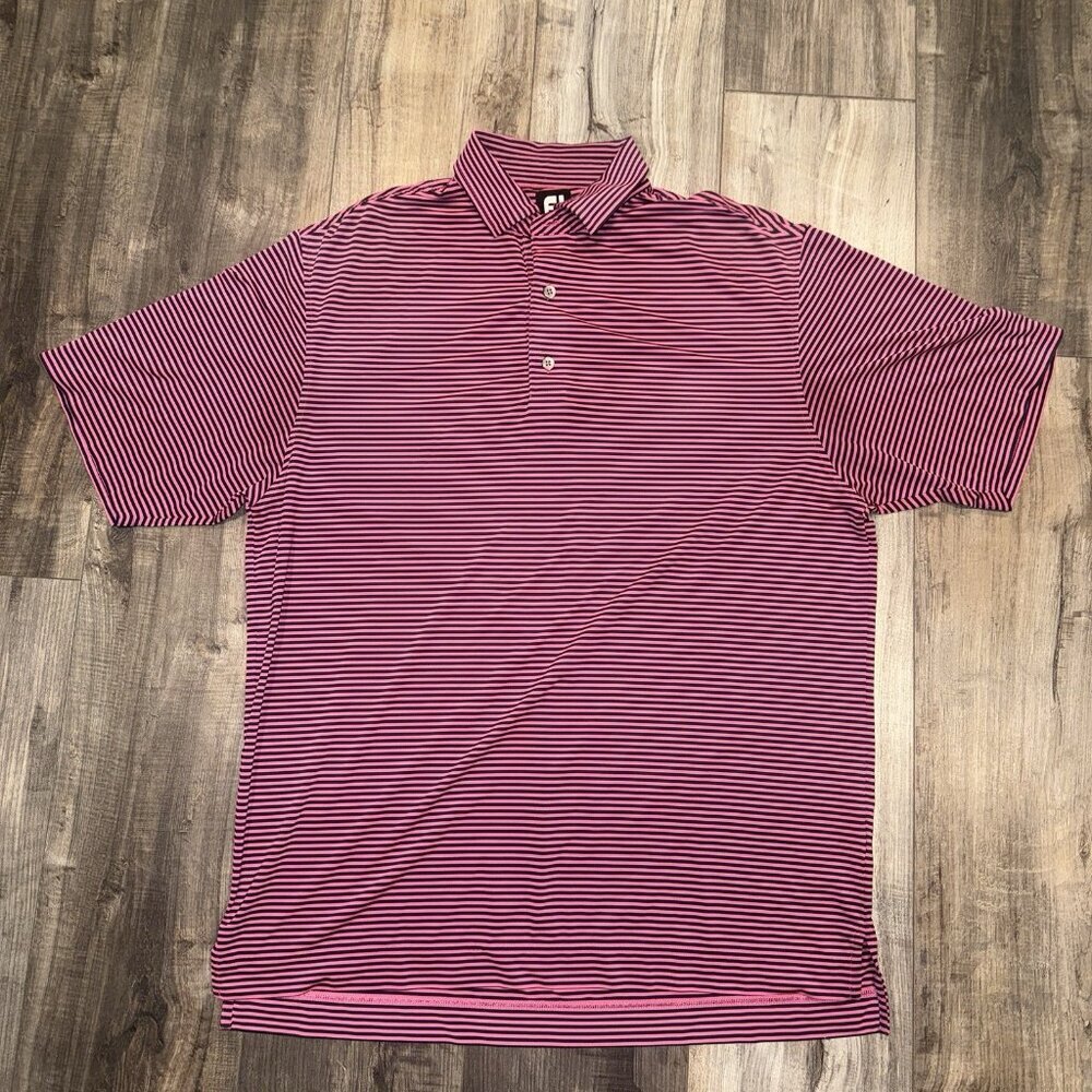FJ FootJoy Mens‎ Pink & Black Striped Short Sleeve Golf Shirt Size Large
